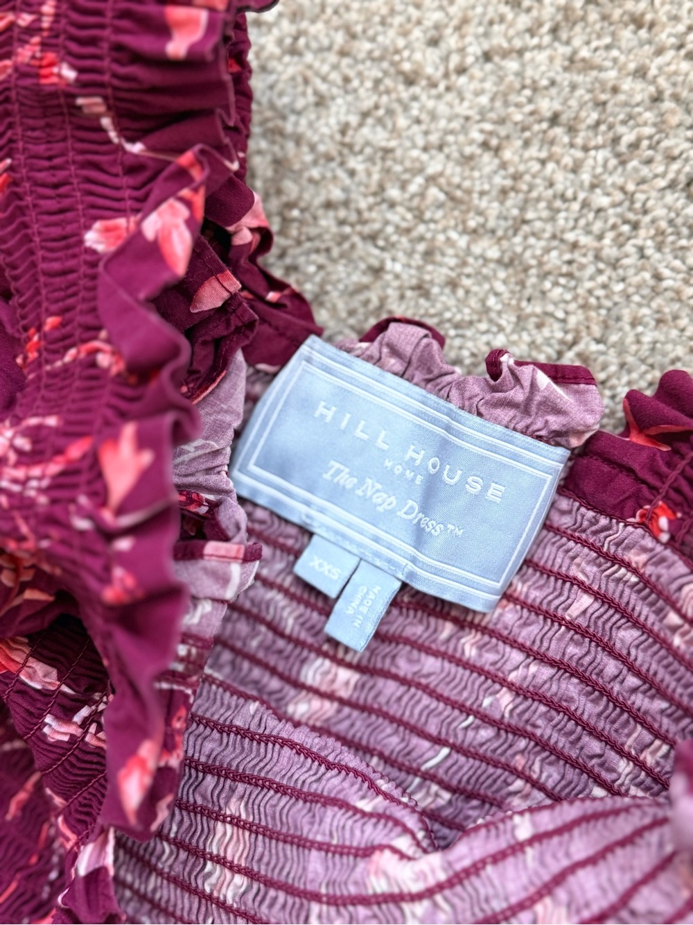 Hill House Home Ellie Nap Dress Burgundy Botanical Size XXS - Picture 5 of 5